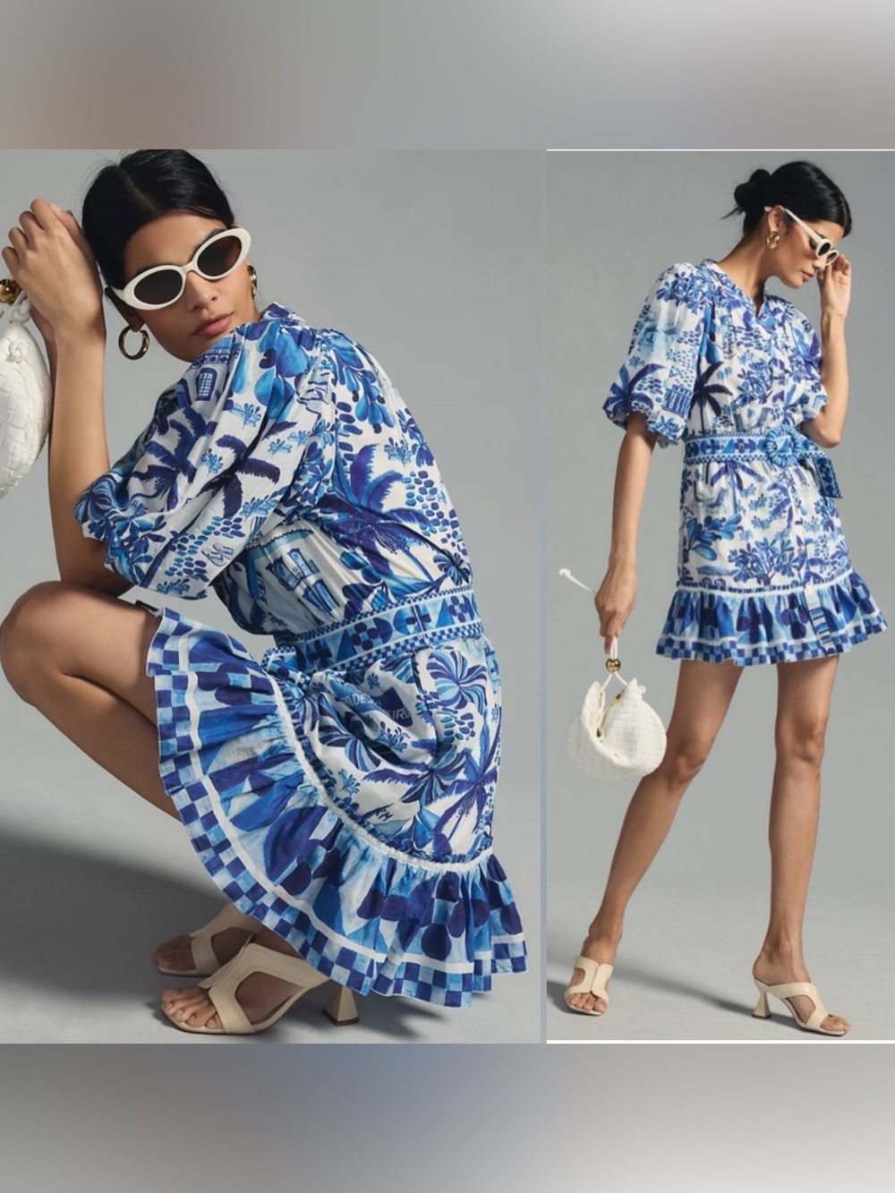 NWT Farm Rio Sweet Rio Blue Puff Sleeves Mini Dress Size XL X-Large
